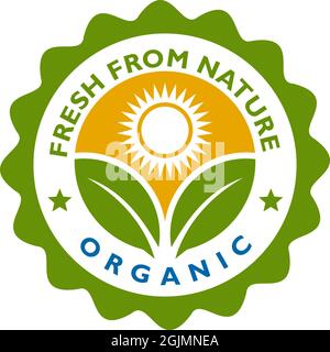 Organic product emblem logo template design vector illustration Stock Vector