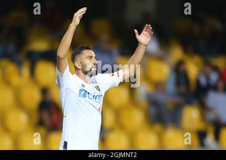 Lecce's Italian forward Massimo Coda gesticulate during the Serie B football match between Benevento and  Lecce at the Ciro Vigorito Stadium, Benevento, Italy, on 10 Settember  2021 Stock Photo