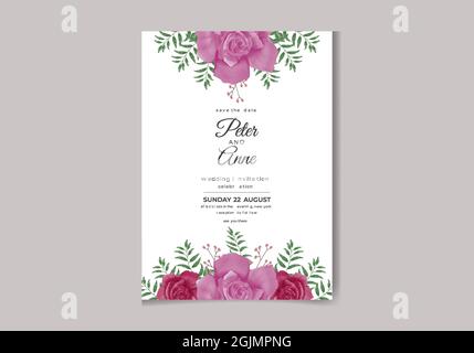 Beautiful digital Hand-painted Feminine watercolor Premium floral and leaves Wedding Invitation Card Stock Vector