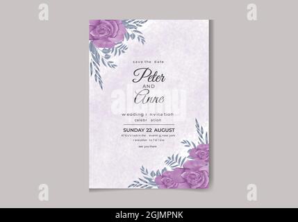 Beautiful digital Hand-painted Feminine watercolor Premium floral and leaves Wedding Invitation Card Stock Vector