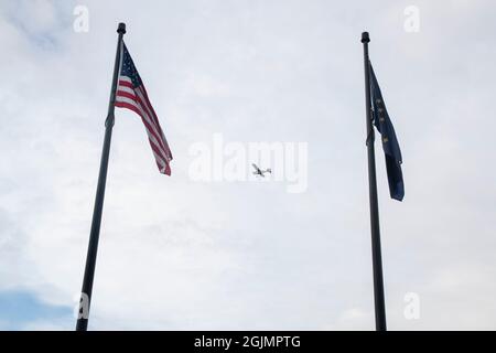 This memorial sits on an overlook above the train station in Anchorage, AK, USA. Stock Photo