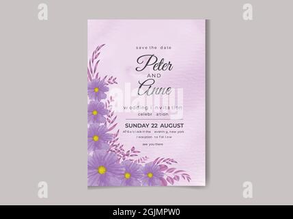 Beautiful digital Hand-painted Feminine watercolor Premium floral and leaves Wedding Invitation Card Stock Vector