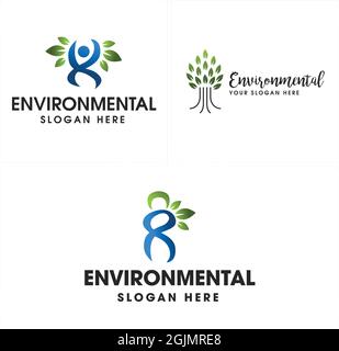 Environmental healthy nature tree people leaf green logo design Stock Vector