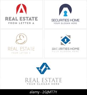 Real estate home padlock property security logo design Stock Vector