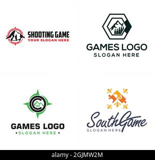 Games recreational adventure mountain forest logo design Stock Vector