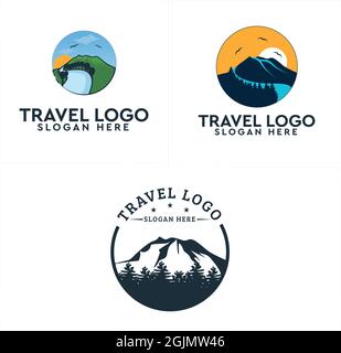 Travel mountain adventure forest logo design Stock Vector