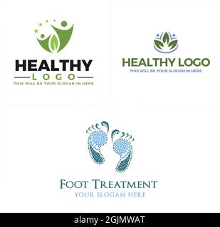 Healthy people leaf organic and foot treatment logo design Stock Vector