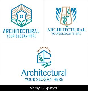 Modern architectural housing leaf logo design Stock Vector