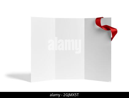 folded leaflet red ribbon bow paper template book desktop calendar Stock Photo