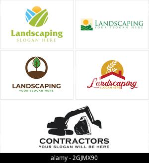 Landscaping farms excavator logo design Stock Vector