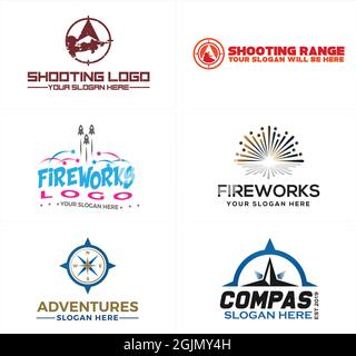 Games recreational shooting range adventures fireworks logo design Stock Vector