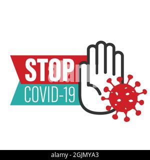 Stop coronavirus, stop covid-19, stop virus sign with hand vector draw illustration. Stock Photo