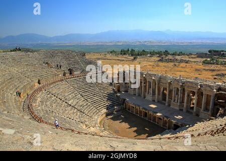 Amphitheater in ancient city of Hierapolis. 1800-year-old Hierapolis Theatre It was construction started in the 1st century AD. Pamukkale, Turkey Stock Photo