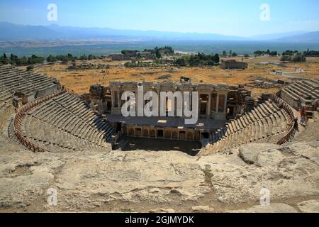 Amphitheater in ancient city of Hierapolis. 1800-year-old Hierapolis Theatre It was construction started in the 1st century AD. Pamukkale, Turkey Stock Photo