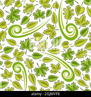 Vector Leaves Seamless Pattern, square repeating background for seasonal interior or wrapping paper, square poster with cut out illustrations of green Stock Vector