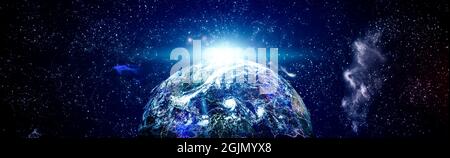 Earth cryptocurrency and blockchain and IoT.Communication technology for internet business. Global network with telecommunication on earth.Elements of Stock Photo