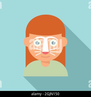 Girl cat facial mask icon flat vector. Face child paint Stock Vector