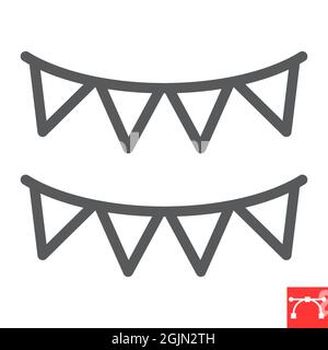 Paper garlands line icon, holiday and bunting flags, garland vector icon, vector graphics, editable stroke outline sign, eps 10. Stock Vector