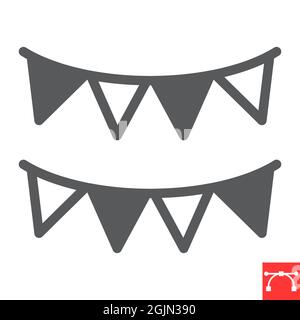 Paper garlands glyph icon, holiday and bunting flags, garland vector icon, vector graphics, editable stroke solid sign, eps 10. Stock Vector