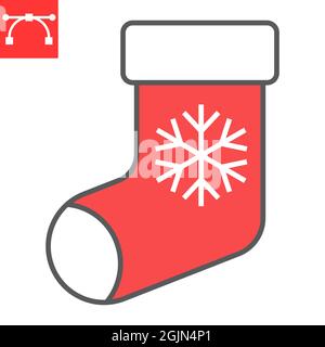 Christmas stocking color line icon, holiday and snowflake, christmas sock vector icon, vector graphics, editable stroke filled outline sign, eps 10. Stock Vector