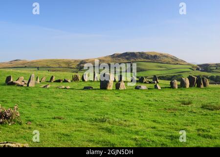 The neolithic stone circle known as Swinside or Sukenkirk located on Swinside fell on Black combe i the Cubrian Lake district. Stock Photo