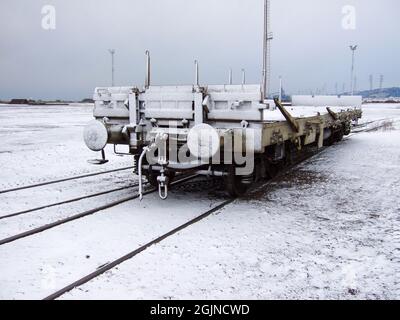 Freight wagons are unpowered railway vehicles that are used for the transportation of cargo Stock Photo