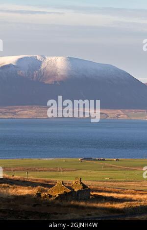 Snow capped Ward Hill on Isle of Hoy, Orkney Isles Stock Photo