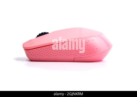 pink computer mouse isolated on a white background Stock Photo