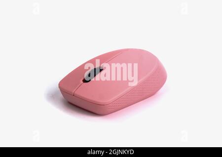 pink computer mouse isolated on a white background Stock Photo