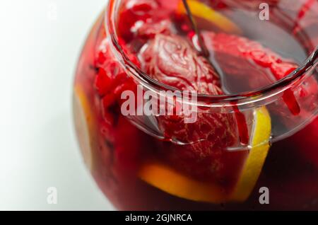 Punch prepared for Halloween party with decorative elements stylized as human organs, scary drink Stock Photo