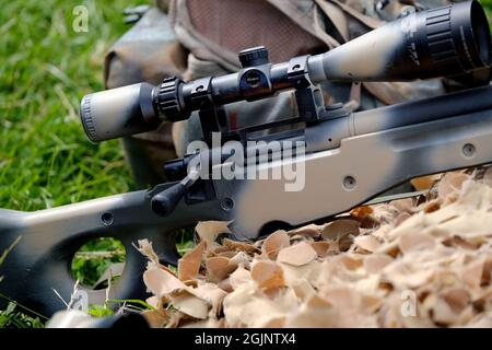 British modern army standard sniper rifle. Stock Photo