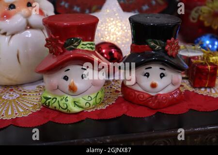 Cute Salt and Pepper Christmas Decoration Stock Photo