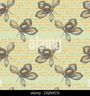 Autumn pattern chestnut hand-drawing, stamp, imprint, text orange. Vector illustration Stock Vector
