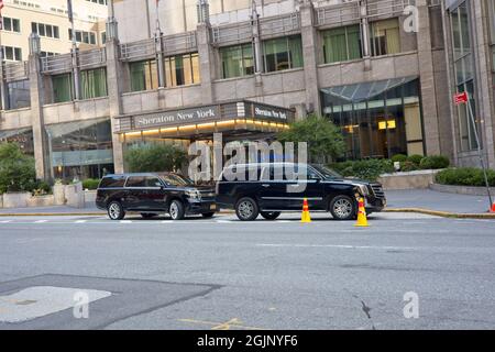 New York, NY, USA - Sept 10, 2021: Main entrance to Sheraton New York hotel on 7th Avenue in midtown Manhattan Stock Photo