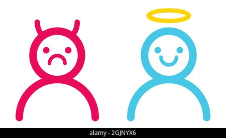 Vector set icons angel and devil in flat style. Angel and devil in simple style. Stock Vector