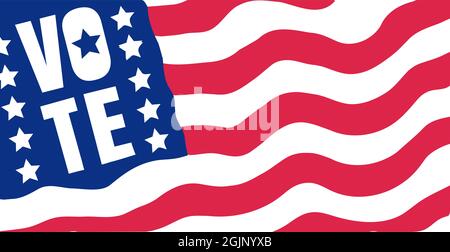 Vector closeup American flag and text of vote. Vector vintage banner for 2020 presidential election in USA. Vote 2020. Stock Vector