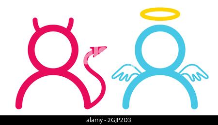 Vector set icons angel and devil in flat style. Angel and devil in simple style. Stock Vector