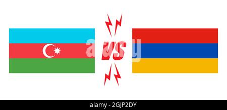 Vector set of two icons of Azerbaijan and Armenia flags. Azerbaijan vs Armenia. Stock Vector