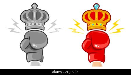 Vector vintage logo for boxing with gloves and crown. Two gloves and crown for boxing. Retro sport emblem. Stock Vector