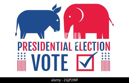 Vector vintage banner for 2020 presidential election in USA. Vector illustration of donkey and elephant. Vote 2020. Stock Vector