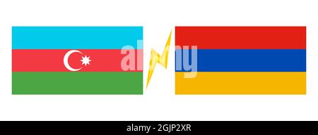 Vector set of two icons of Azerbaijan and Armenia flags. Azerbaijan vs Armenia. Stock Vector