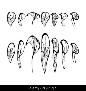 October horrible Halloween, lettering, hand-drawing letters, doodling, with spider webs. Black, on a white background, in isolation. Vector illustration Stock Vector