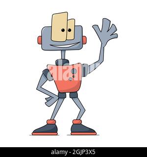 Funny cartoon robot. Hand drawn toy illustration. Stock Vector