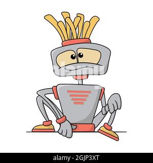 Funny cartoon robot. Hand drawn toy illustration. Stock Vector