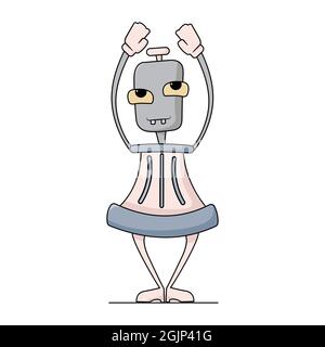 Funny cartoon robot. Hand drawn toy illustration. Stock Vector