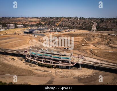 Trolley Station in San Diego at new stadium construction site Stock Photo