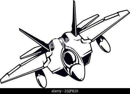 Military Fighter aircraft detailed silhouette. Stencil isolated on a white background Stock Vector