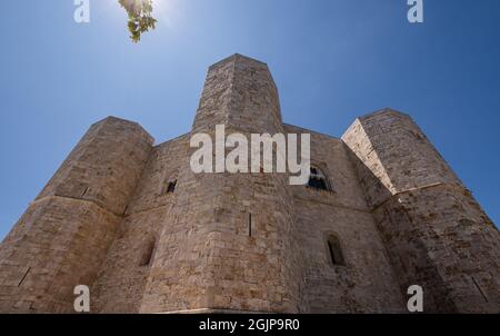 Castel del Monte is a 13th century fortress built by the emperor of the homonymous hamlet of the municipality of Andria, 17 km from the city, near the Stock Photo