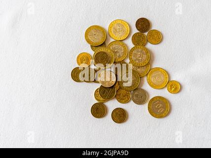 Kazakhstan tenge coins on white background Stock Photo