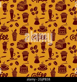 illustration of coffee drinks elements seamless pattern background Stock Vector